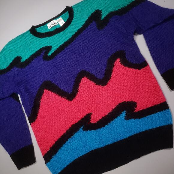 Vtg 80s Kristina Knit Pullover Mohair Blend Colorblock - Picture 5 of 8